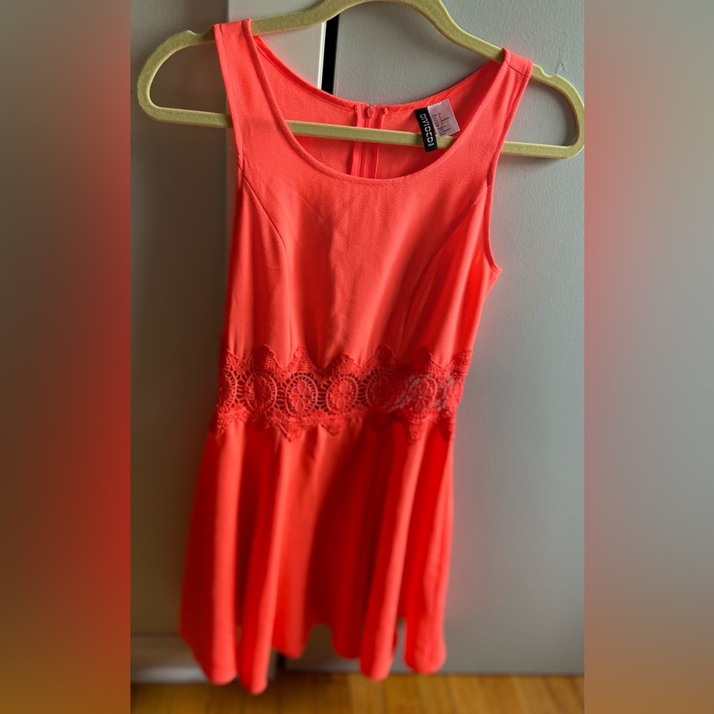 H&M Neon Coral Skater Dress SZ 4